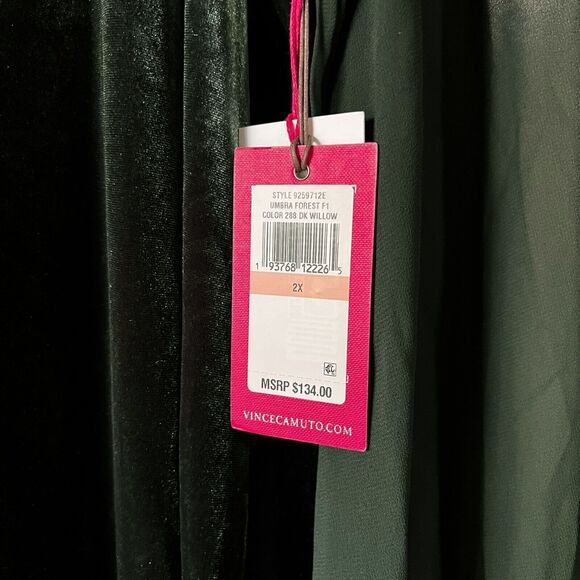 New Vince Camuto Velvet Emerald Green Sheer Balloon Long Sleeve Dress Size 2X - Picture 3 of 16